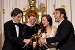 Best Actor winner Daniel Day-Lewis, Best Supporting Actress winner Tilda Swinton, Best Actress winner Marion Cotillard and Best Supporting Actor winner Javier Bardem backstage during the 80th Annual Academy Awards at the Kodak Theatre in Hollywood, CA on Sunday, February 24, 2008. 