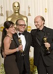 Producers of the Best Motion Picture of 2005 for the film  Crash  Cathy Schulman and Paul Haggis with presenter Jack Nicholson backstage during the 78th Annual Academy Awards at the Kodak Theatre in Hollywood, CA on Sunday, March 5, 2006.